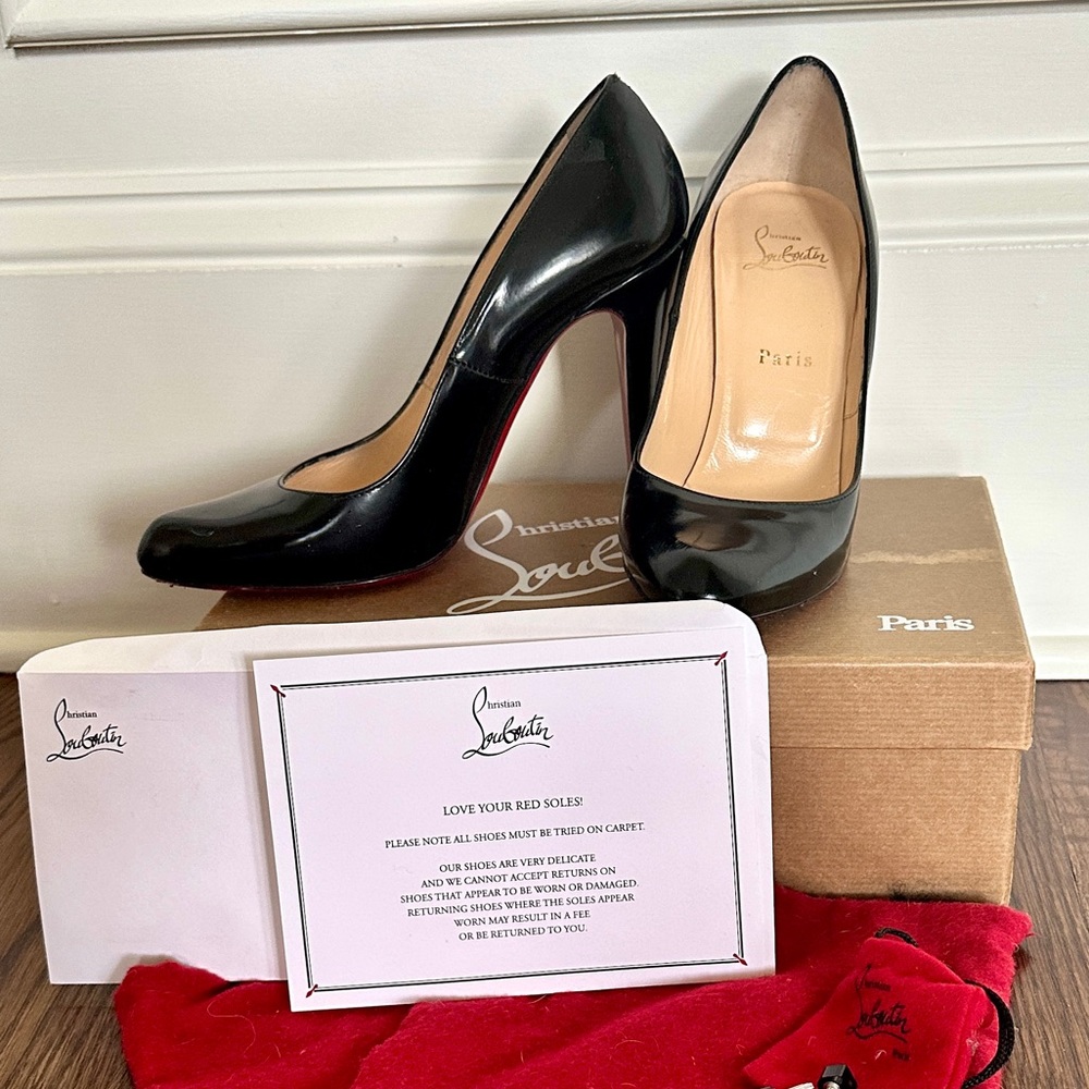 Christian Louboutin Décolleté 868 100 Jazz Black Calf Leather Heels Pumps 39 8